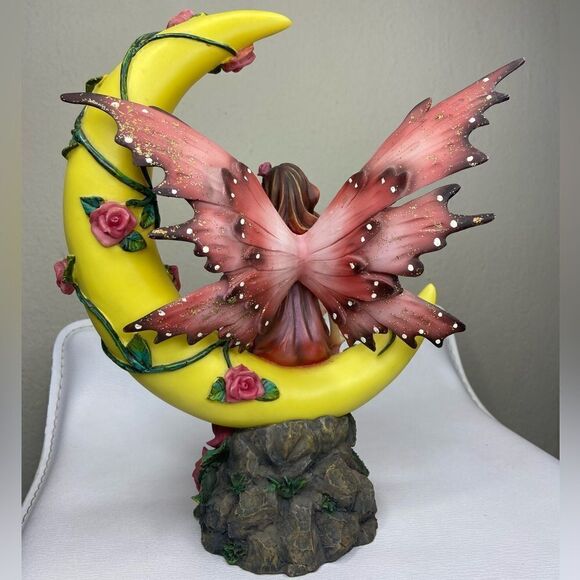 Rare! Diamond Select Fairie with Pink Wings on Quarter Moon 10"  Statue Roses - Picture 8 of 11